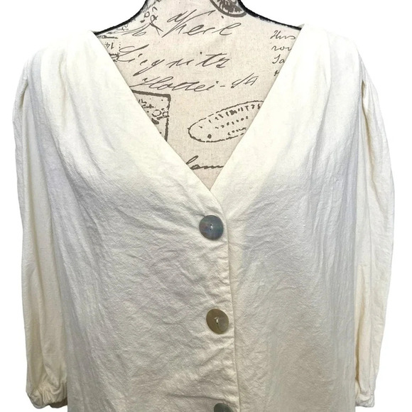Zara TRF Collection Cream Puff Sleeve Linen Blend Top Size XL - Picture 4 of 7